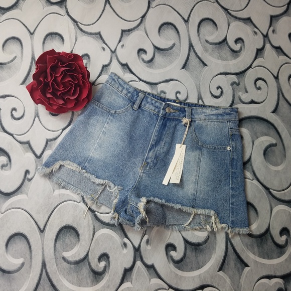 By Together Pants - By Together High Waisted Raw Edge Denim Shorts